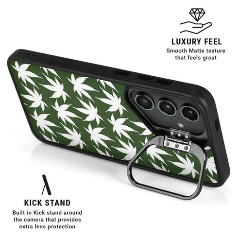 Marijuana Leaf White Pattern Galaxy S24 FE Kickstand Case